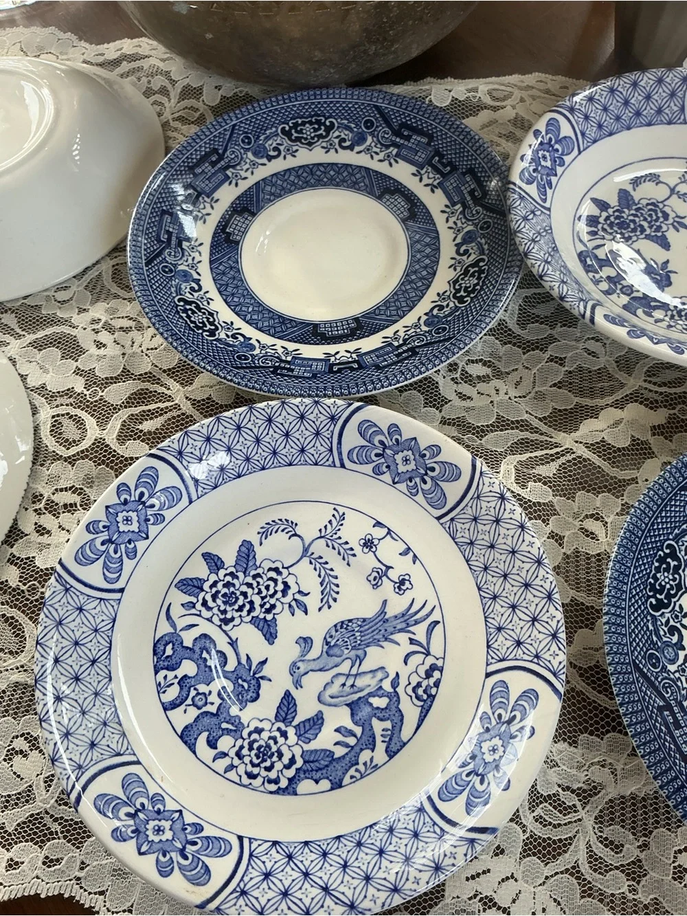 Churchill Staffordshire Mixed Lot Saucers Small Bowls Blue White Transferware
